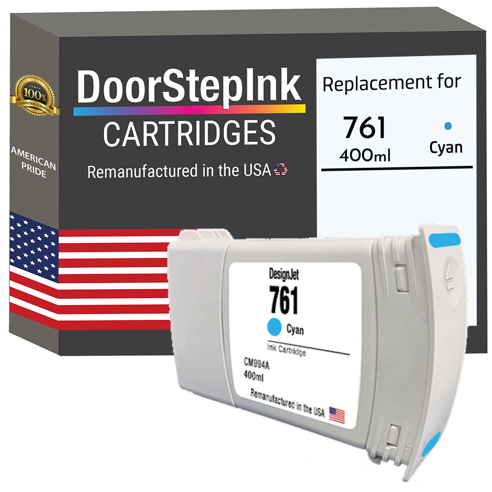 DoorStepInk Brand for HP 761 400mL (CM994A) Cyan Remanufactured in the USA Ink Cartridge, CM994A-0