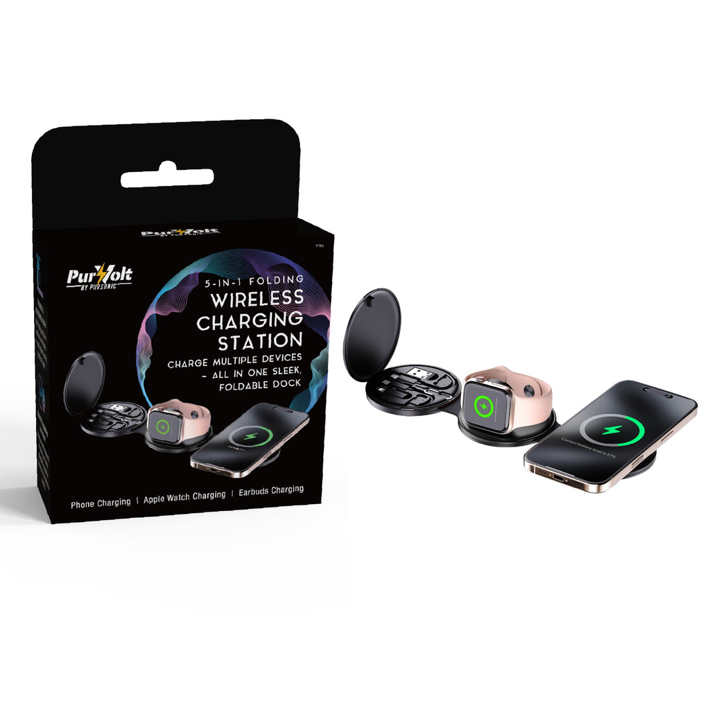 Power & Sound Essentials Bundle – 5-in-1 Folding Wireless Charging Station + True Wireless Earbuds-1